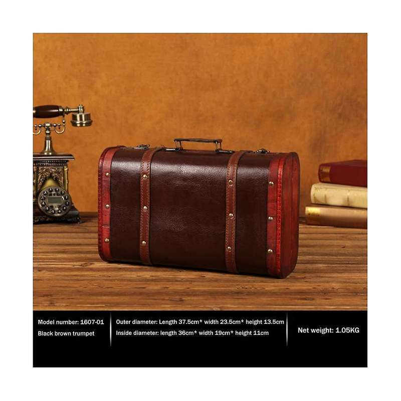 Portable Vintage Wooden Decorative Suitcase Antique Wooden Case Photography Props Craft Decoration