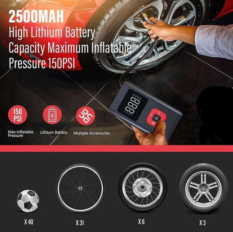 Portable Tire Inflator Car Air Pump Compressor Electric Tire Pressure Tester with Wireless Reverse C