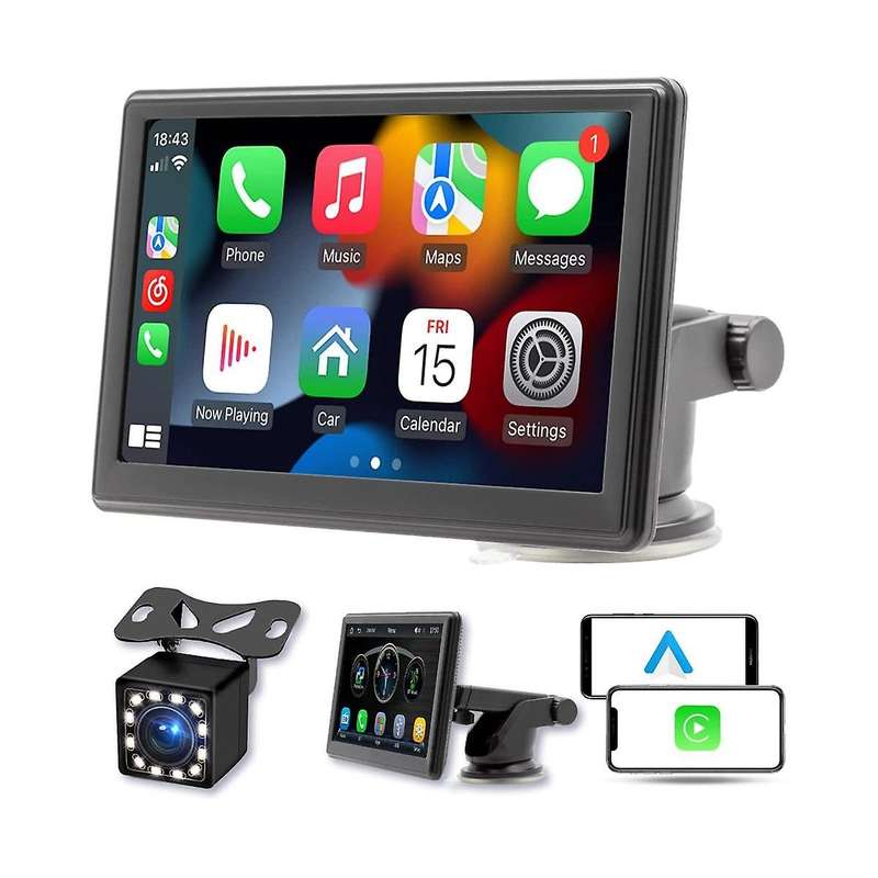 Portable Wireless Carplay Screen Dash Mount, 7 Inch Touch Screen Car Stereo Bluetooth, FM Car Radio,