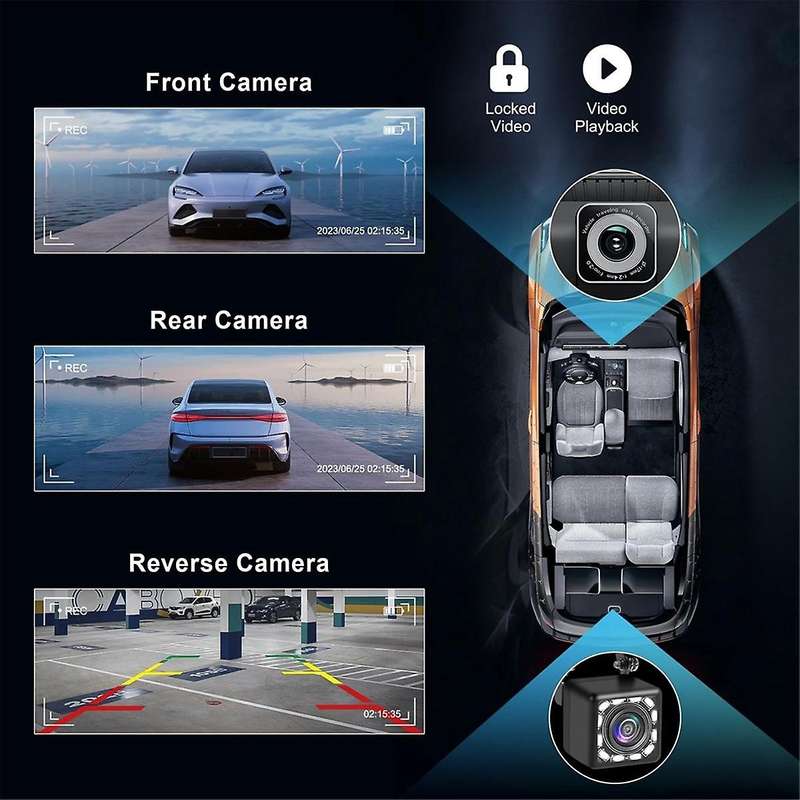 Portable Wireless Carplay Car Stereo with Dash Cam - 10.26In HD IPS Screen, Android Auto, 1080P Back