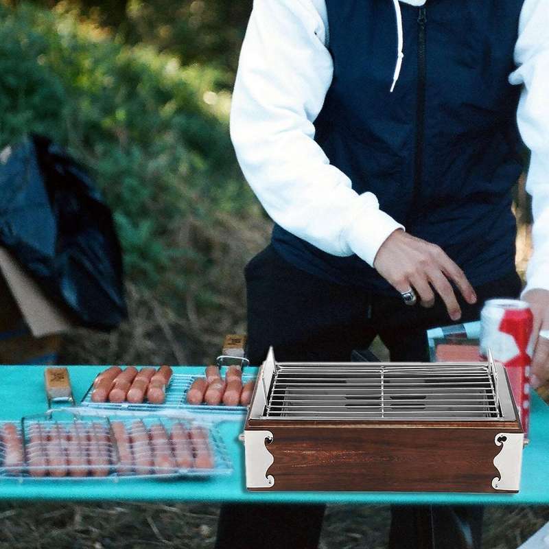 Portable Wood Stainless Steel Bbq Grill Food Barbecue Cooking Tools Charcoal Barbecue Stove Camping