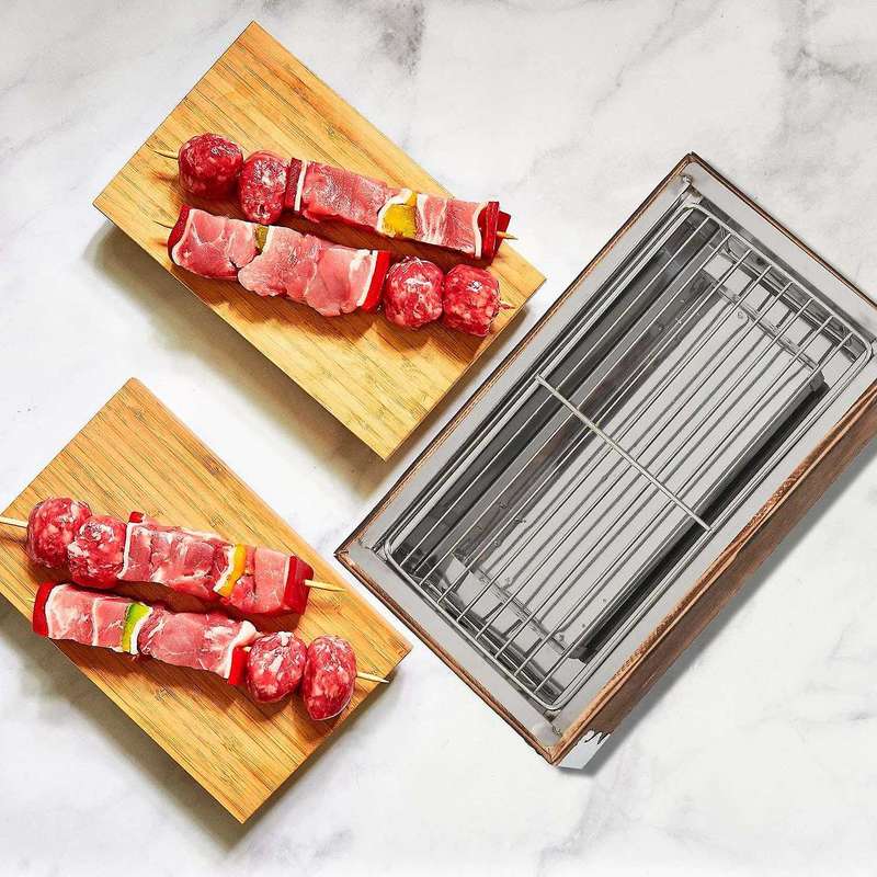 Portable Wood Stainless Steel Bbq Grill Food Barbecue Cooking Tools Charcoal Barbecue Stove Camping