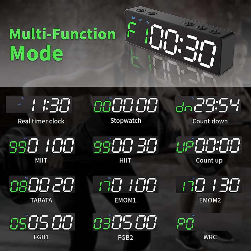 Portable Workout Timer, Gym Timer with Rechargeable and Built-in Magnetic Spine,LED Interval Timer f