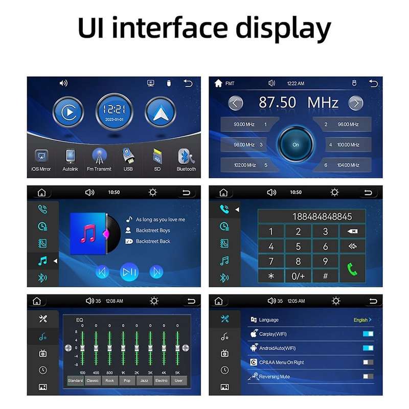 Portable Wireless Carplay&Android Auto Screen Dash Mount, 7Inch Touch Screen Display, Car Stereo Bl