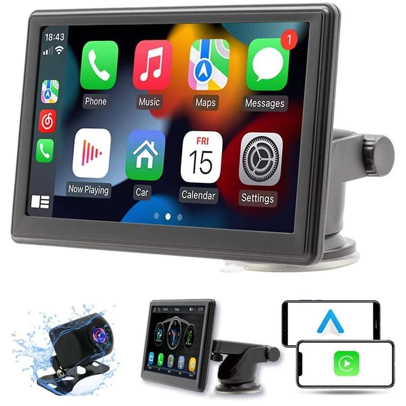 Portable Wireless Carplay&Android Auto Screen Dash Mount, 7Inch Touch Screen Display, Car Stereo Bl