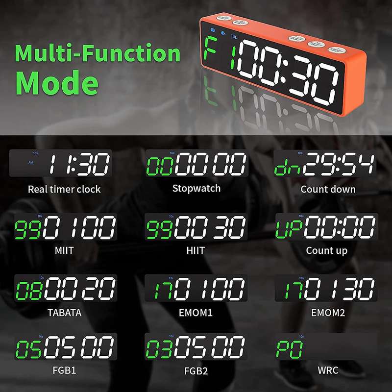 Portable Workout Timer,Gym Timer with Rechargeable and Built-in Magnetic Spine,LED Interval Timer fo