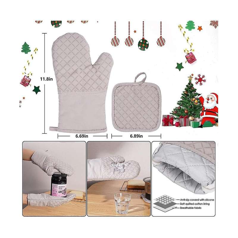 Pot Holders and Oven Mitts Heat Resistant 4 Piecethick Cotton Anti- Oven Mitts Kitchen Hot Pads For