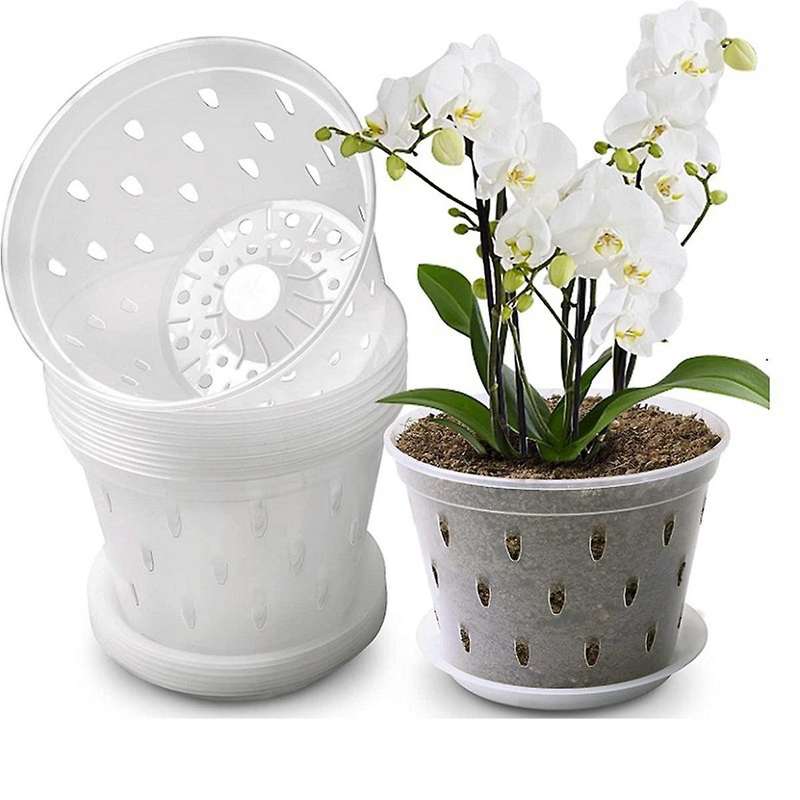 Pots- 7 Inch- 5 Pots and Saucers, Pots with Holes and Clear Plastic Pots for Repotting
