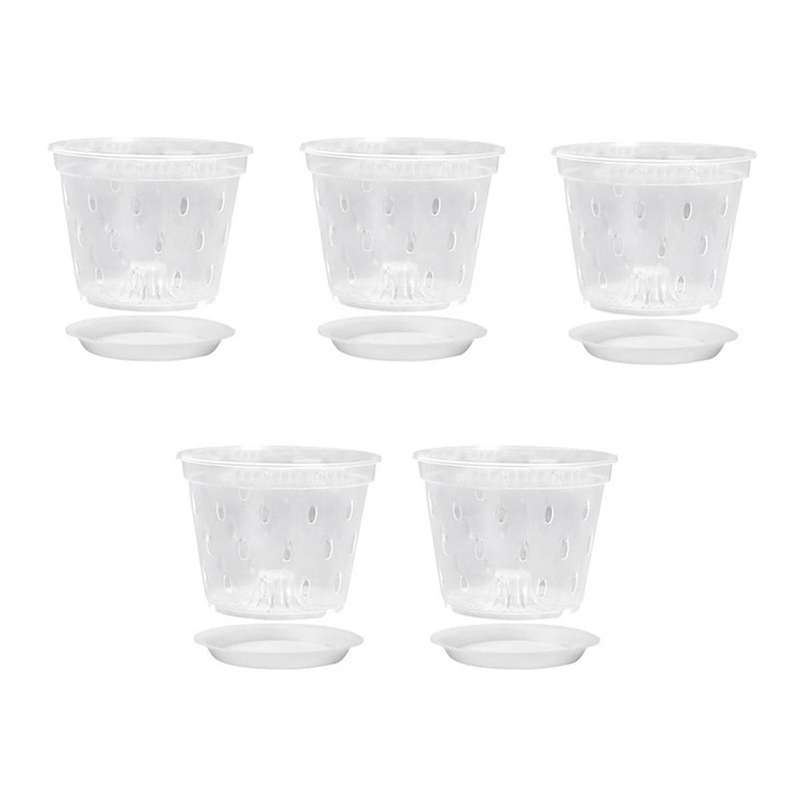 Pots- 7 Inch- 5 Pots and Saucers, Pots with Holes and Clear Plastic Pots for Repotting