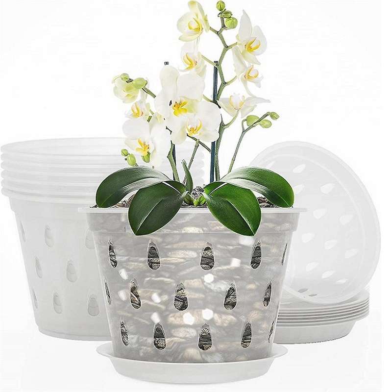 Pots- 7 Inch- 5 Pots and Saucers, Pots with Holes and Clear Plastic Pots for Repotting