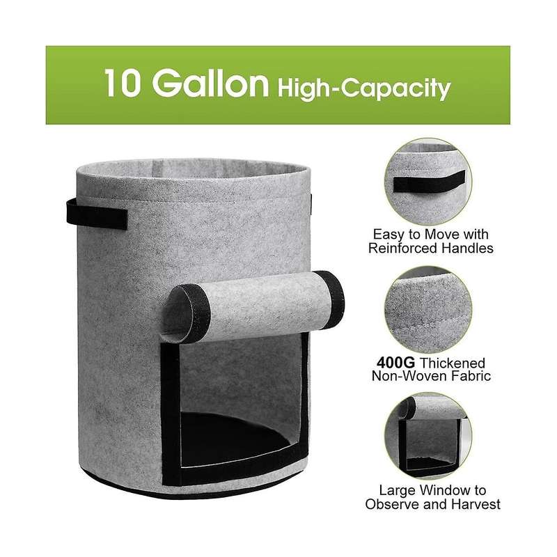 Potato Planting Bag with Lid 10 Gallons 4-piece Flowerpot with Handle and Harvest Window, Suitable