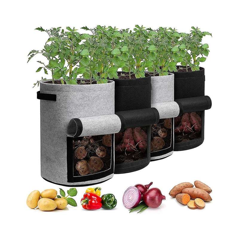 Potato Planting Bag with Lid 10 Gallons 4-piece Flowerpot with Handle and Harvest Window, Suitable
