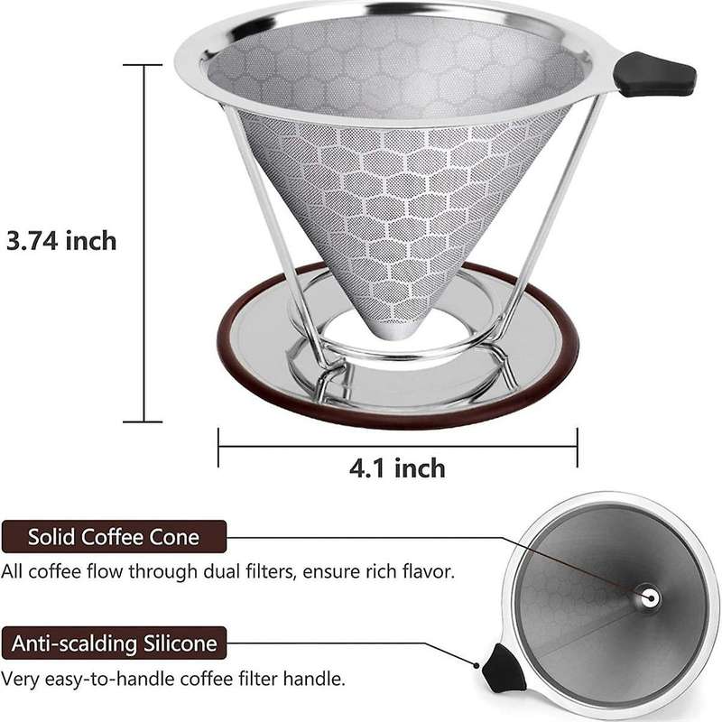 Pour over Coffee Dripper, Stainless Steel Filter,Easy to Clean Paperless Pour over Coffee Maker,Reus