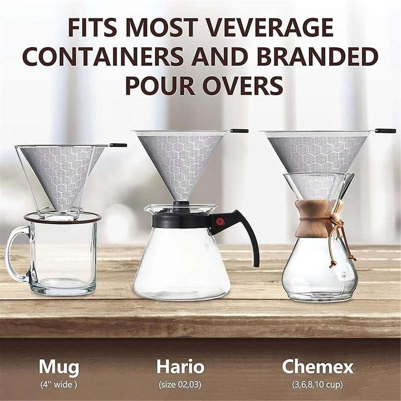Pour over Coffee Dripper, Stainless Steel Filter,Easy to Clean Paperless Pour over Coffee Maker,Reus