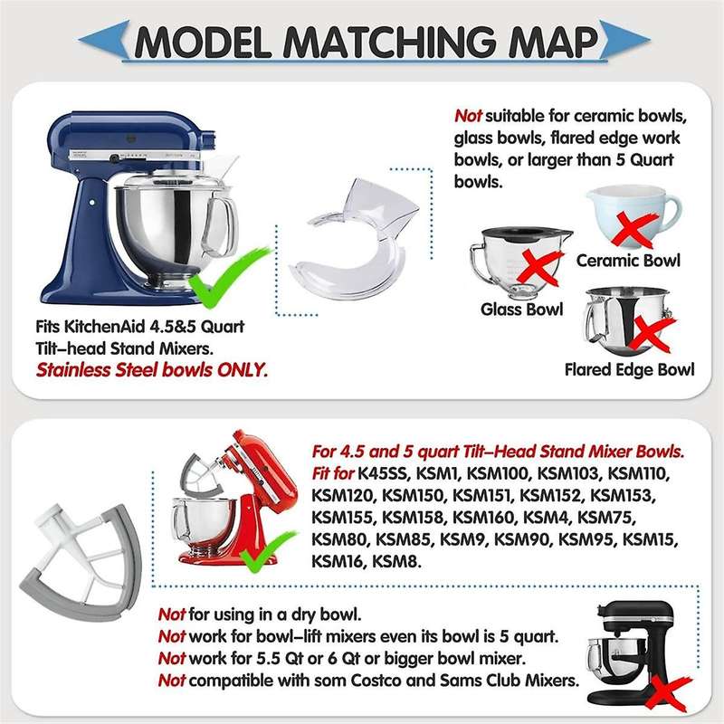 Pouring Shield for 4.5 and 5 Quart Tilt-head Stand Mixers and Flex Edge Beater for Tilt-head 4.5-5q