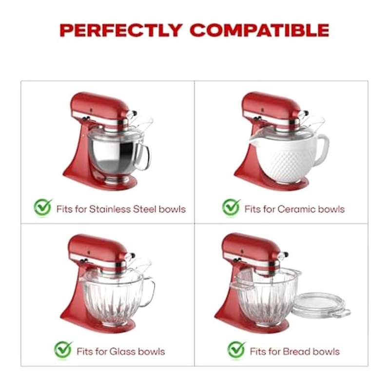 Pouring Shield for 4.5-5 Quart Mixer Bowl, Clear Safety Shield for Aid Tilt-head Stand Mixers