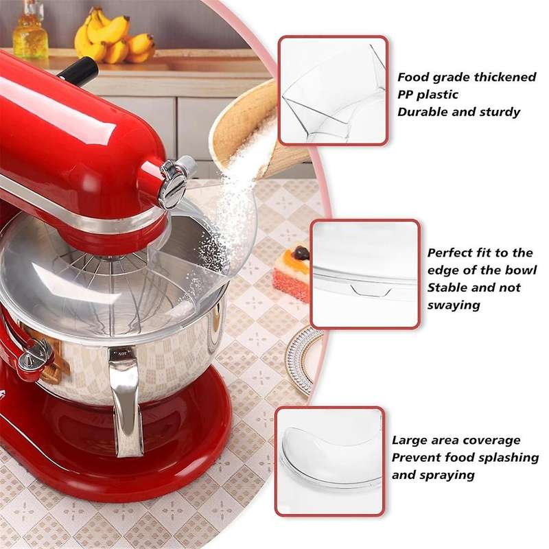 Pouring Shield for 5.5 Quart, 6, 7, 8 Qt Stainless Steel Bowl-Lift Stand Mixer Accessories Splash Gu