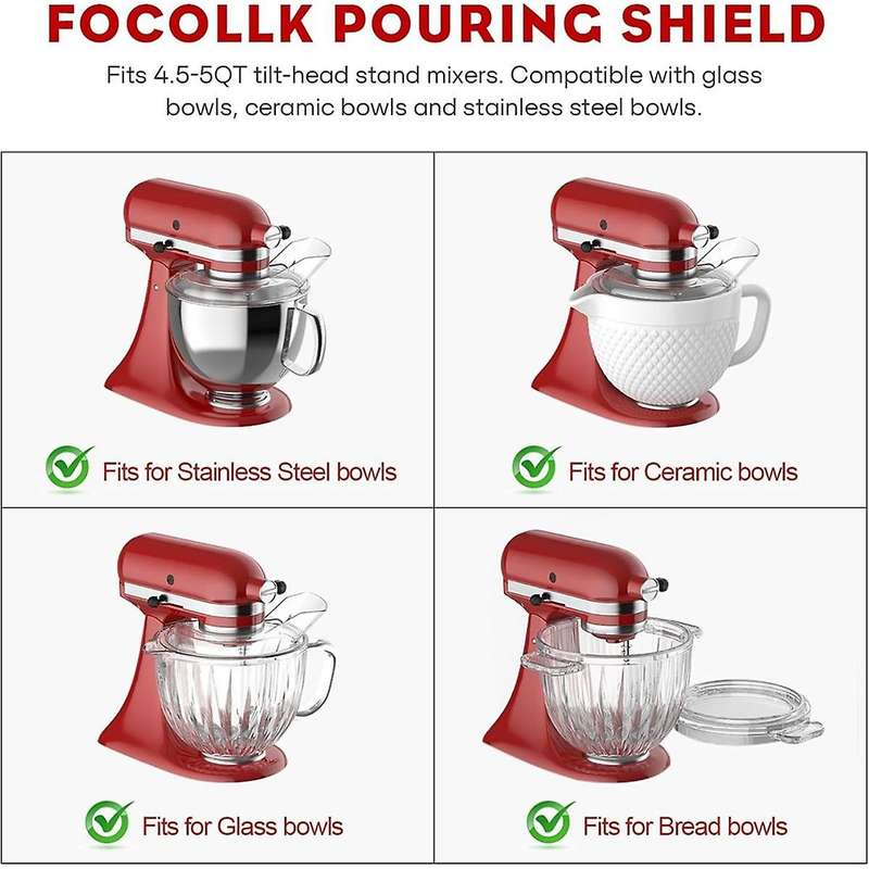 Pouring Shield for 4.5-5QT Mixer Bowl and Mixing Paddle for Mixer Attachments