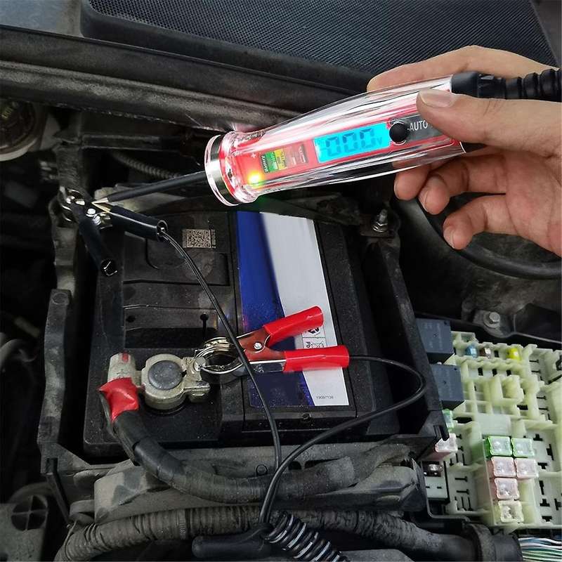 Power Circuit Probe Tester, LCD Digital Automotive Test Light with Voltmeter&Illumination, DC Auto V
