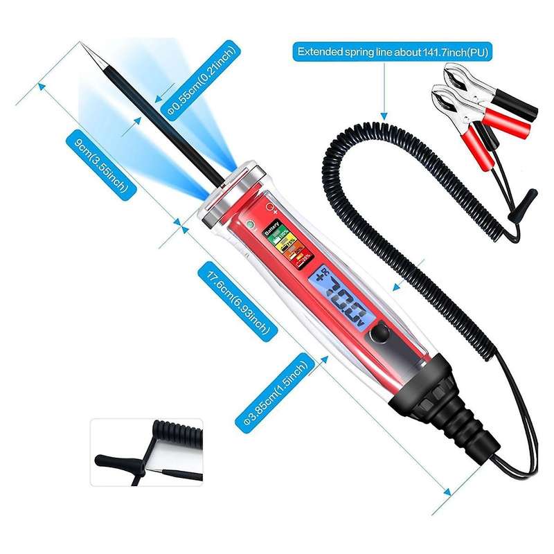 Power Circuit Probe Tester, LCD Digital Automotive Test Light with Voltmeter&Illumination, DC Auto V