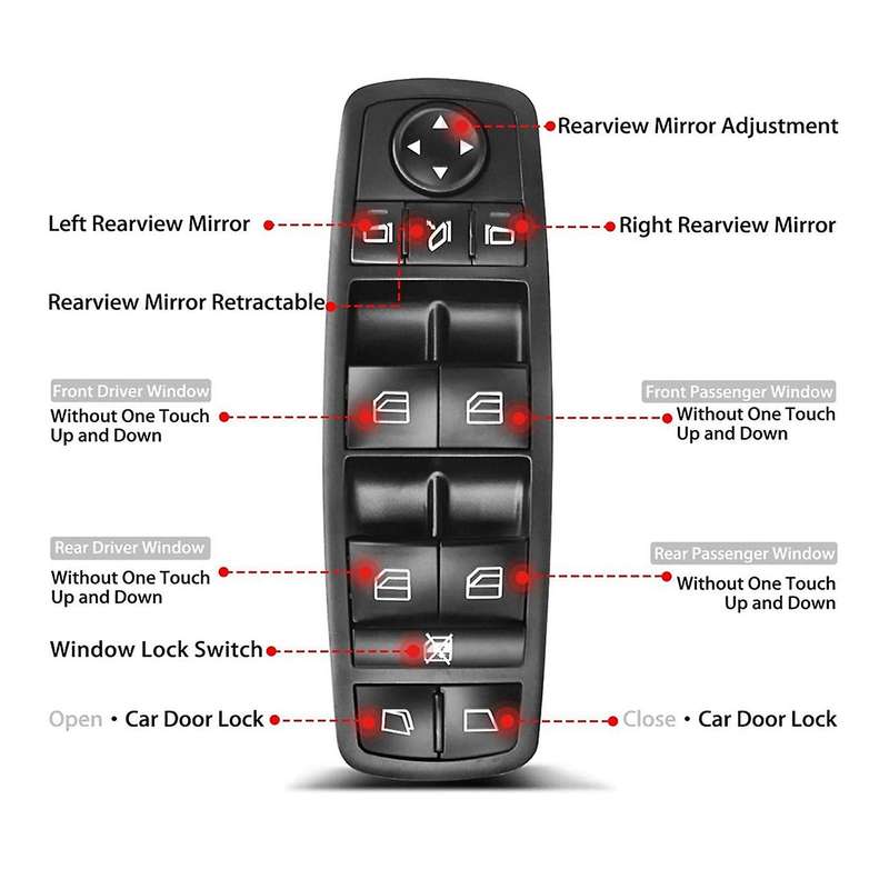 Power Master Window Switch A2518300390 for - W164 W251 R320 R350 R500 GL320 GL350 GL450 GL550 (Black