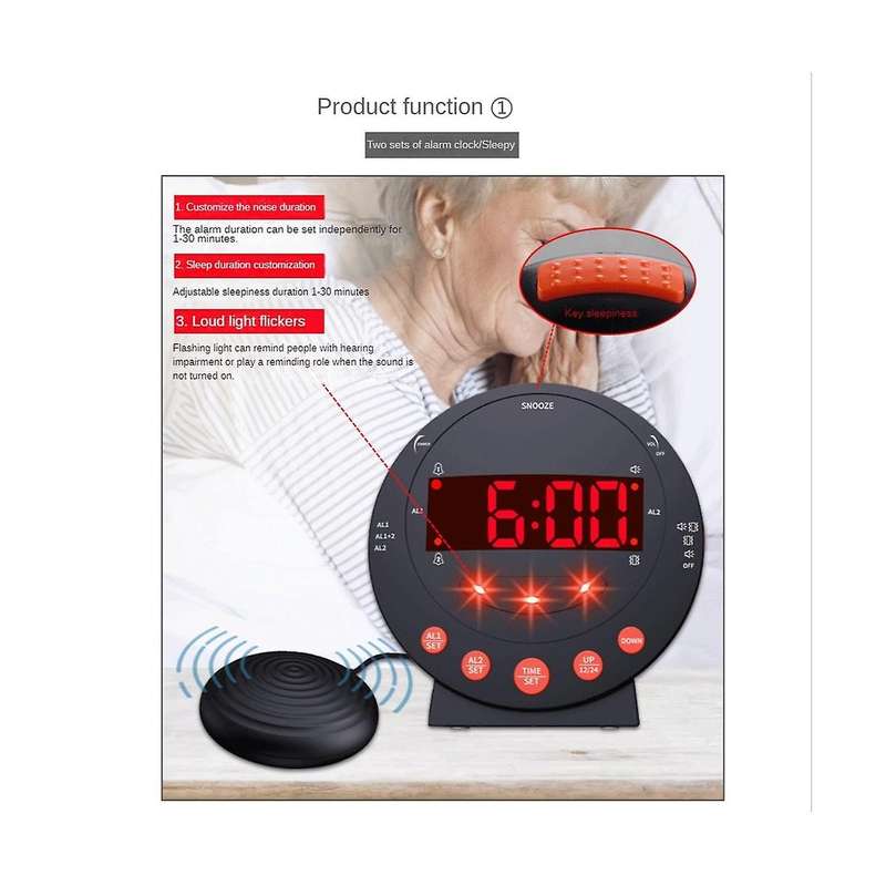 Powerful Vibration Alarm Clock Elderly Deaf Home Digital Extra Loud Vibration Clock for Hearing Imp