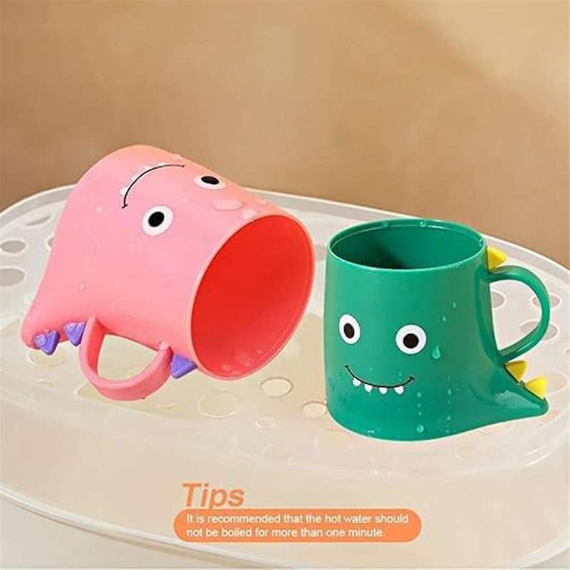 PP Mouthwash Holder, 2PCS Cute Dinosaur Mouthwash Cups, Bathroom Toothbrush Cup, Durable Bathroom To