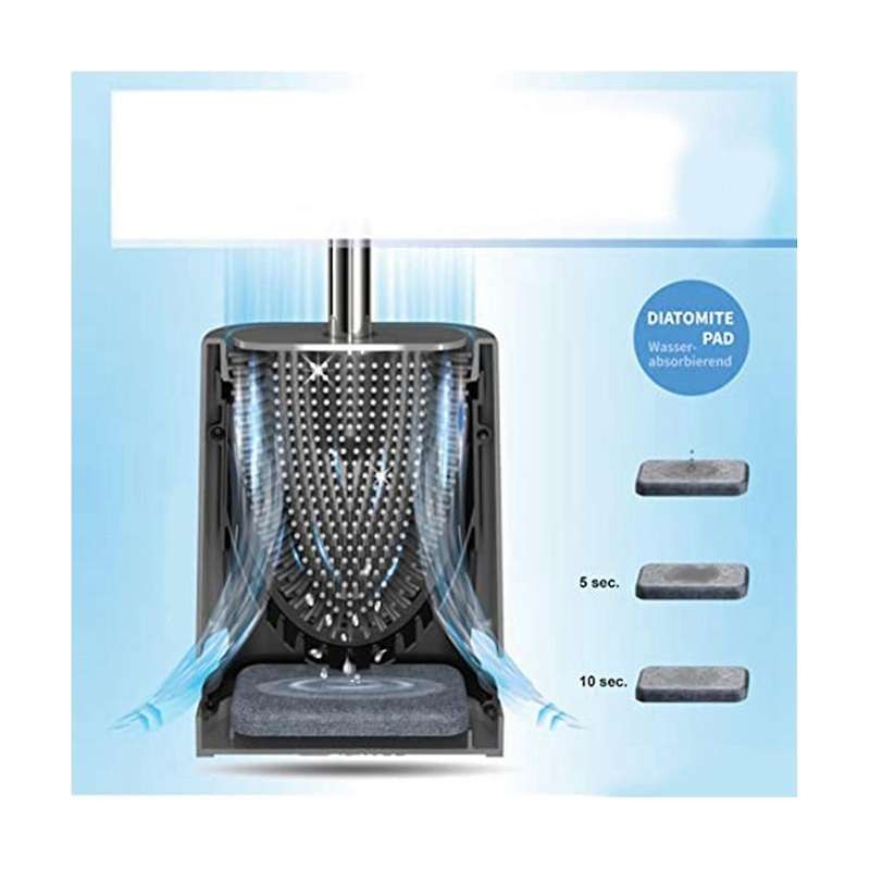 Premium Silicone Toilet Brush - Grey - Toilet Brush Holder with Wall Mounting & Turbo Drying