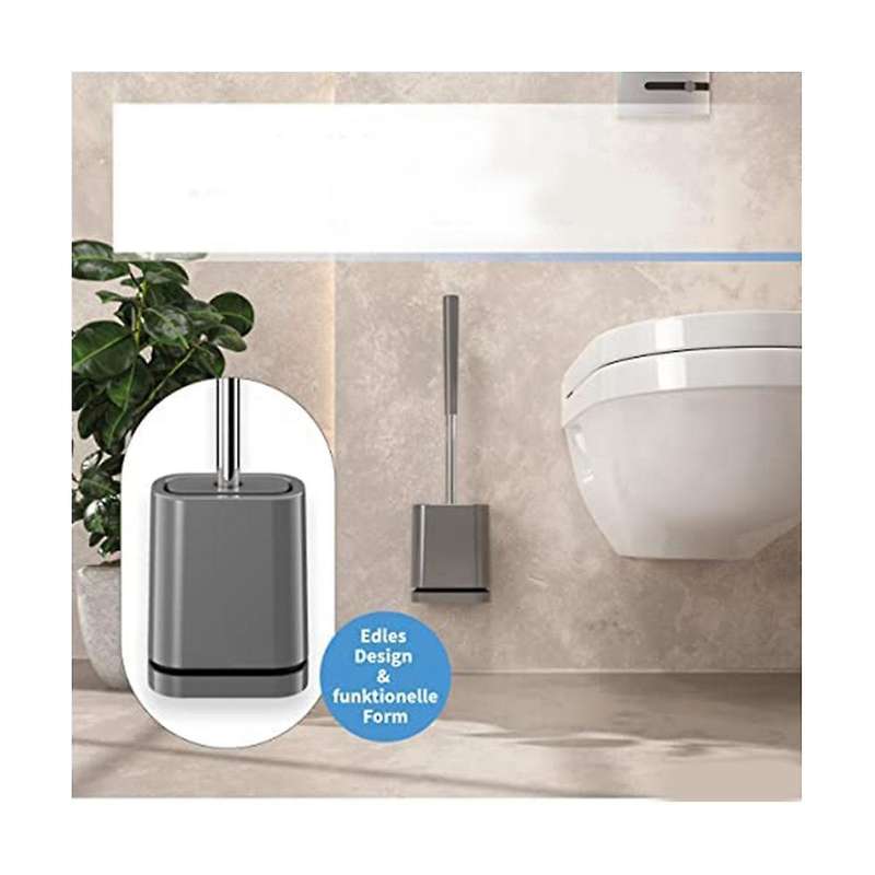 Premium Silicone Toilet Brush - Grey - Toilet Brush Holder with Wall Mounting & Turbo Drying