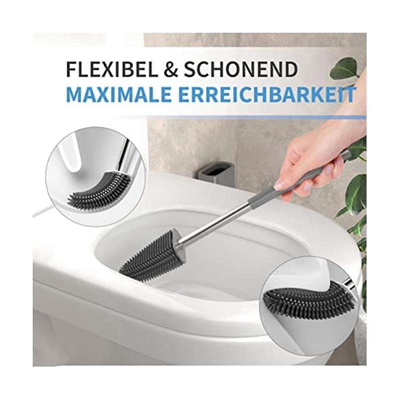 Premium Silicone Toilet Brush - Grey - Toilet Brush Holder with Wall Mounting & Turbo Drying