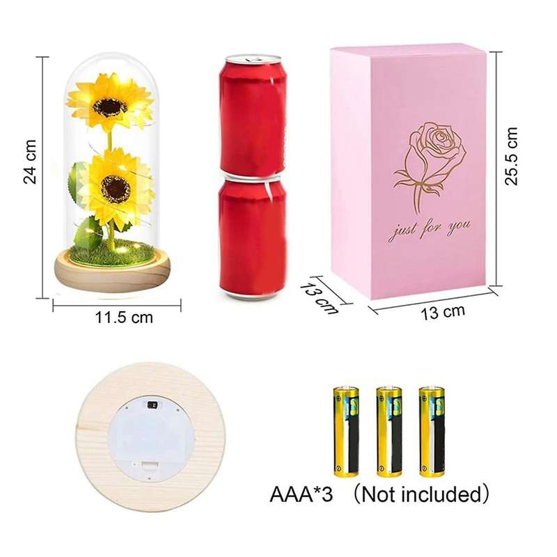 Preserved Flower Glass Cover Glowing Gold Foil Sunflower Valentine's Day Gift
