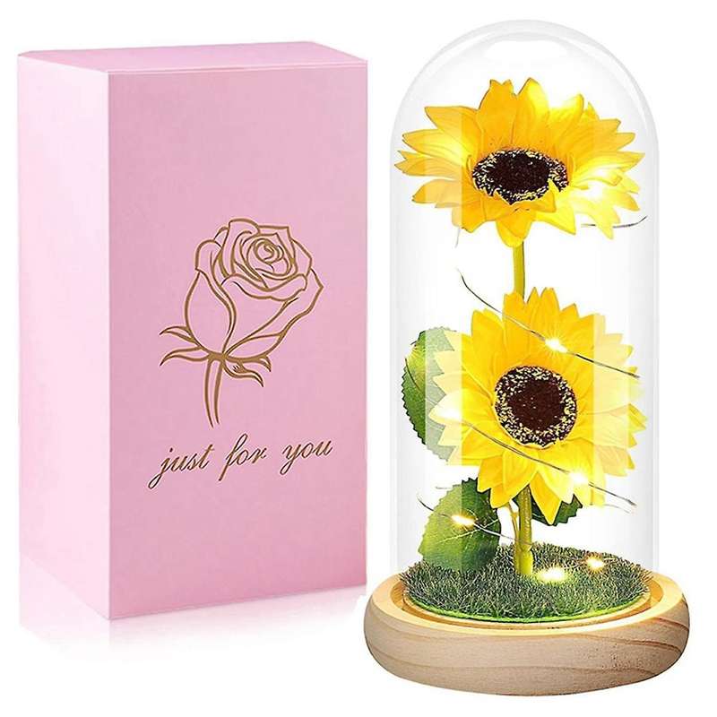 Preserved Flower Glass Cover Glowing Gold Foil Sunflower Valentine's Day Gift