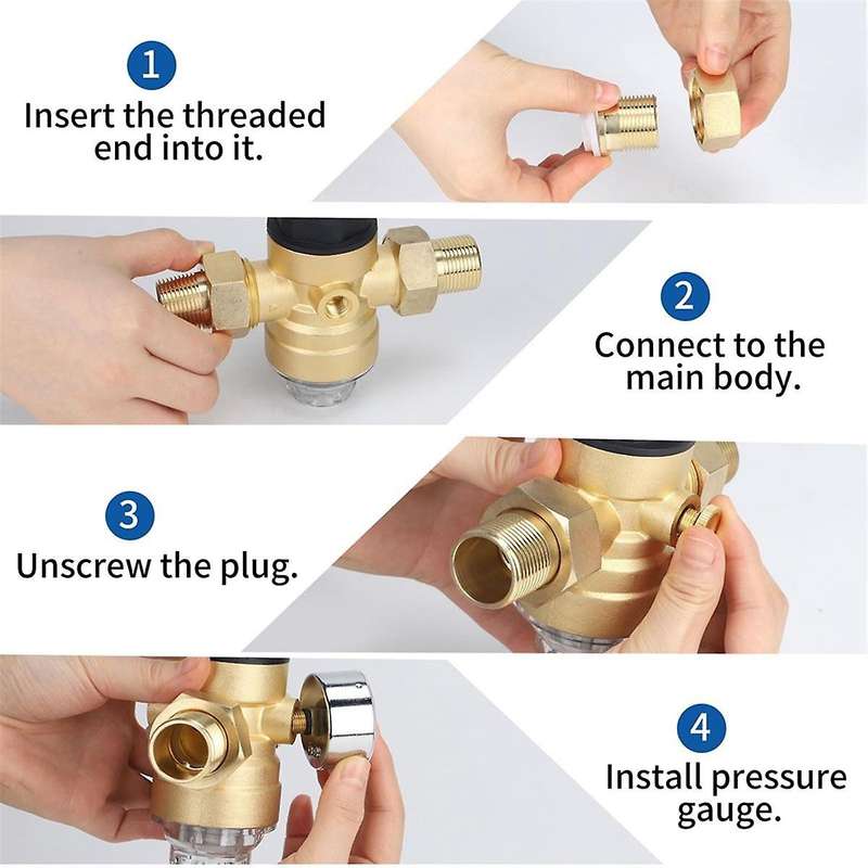 Pressure Regulator Water with Pressure Gauge Water and Screen Filter 3/4 Inch DN20 Pressure Regulato