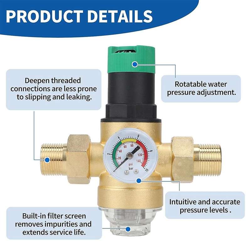 Pressure Regulator Water with Pressure Gauge Water and Screen Filter 3/4 Inch DN20 Pressure Regulato