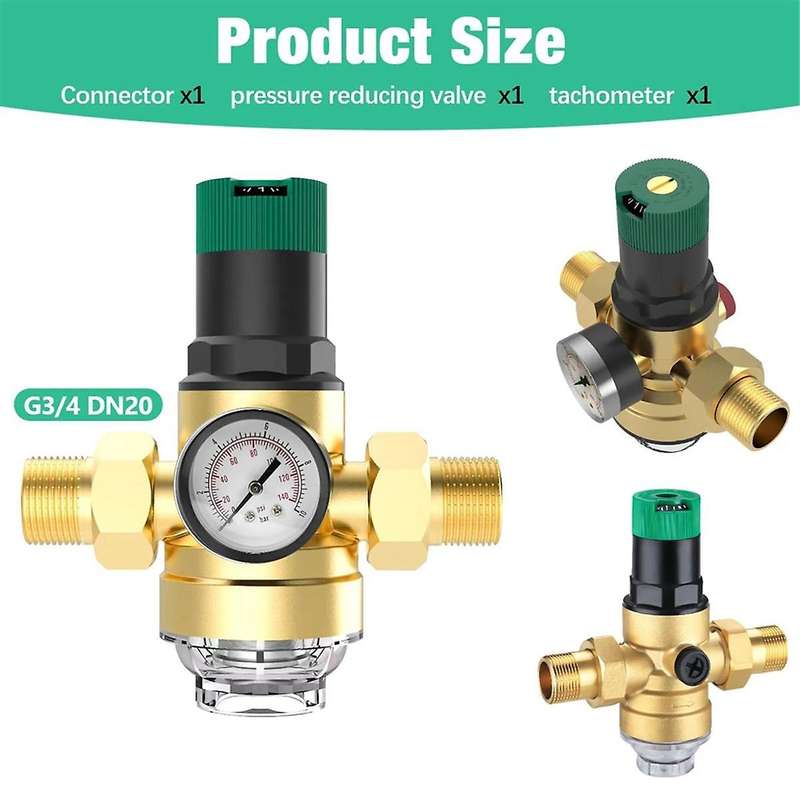 Pressure Regulator Water 3/4 Inch, Water Pressure Regulator with Water Pressure Gauge and Mesh Filte