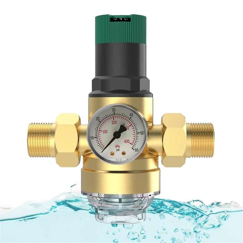 Pressure Regulator Water 3/4 Inch with Pressure Gauge and Screen Filter, DN20 Pressure Regulator for