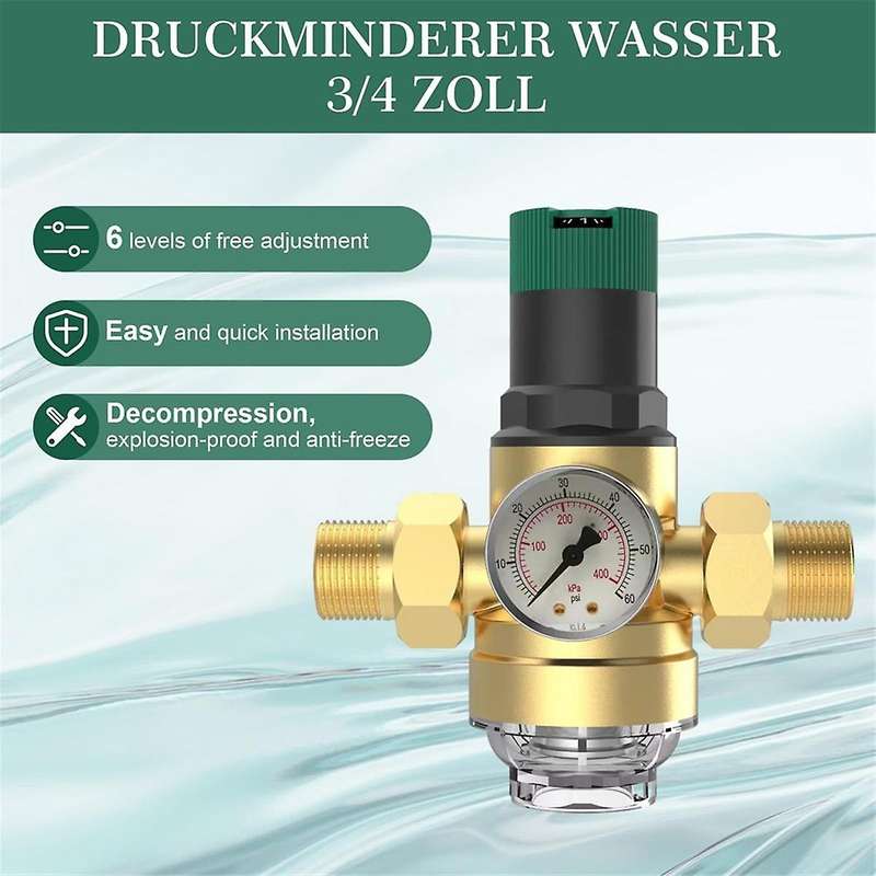 Pressure Regulator Water 3/4 Inch with Pressure Gauge and Screen Filter, DN20 Pressure Regulator for