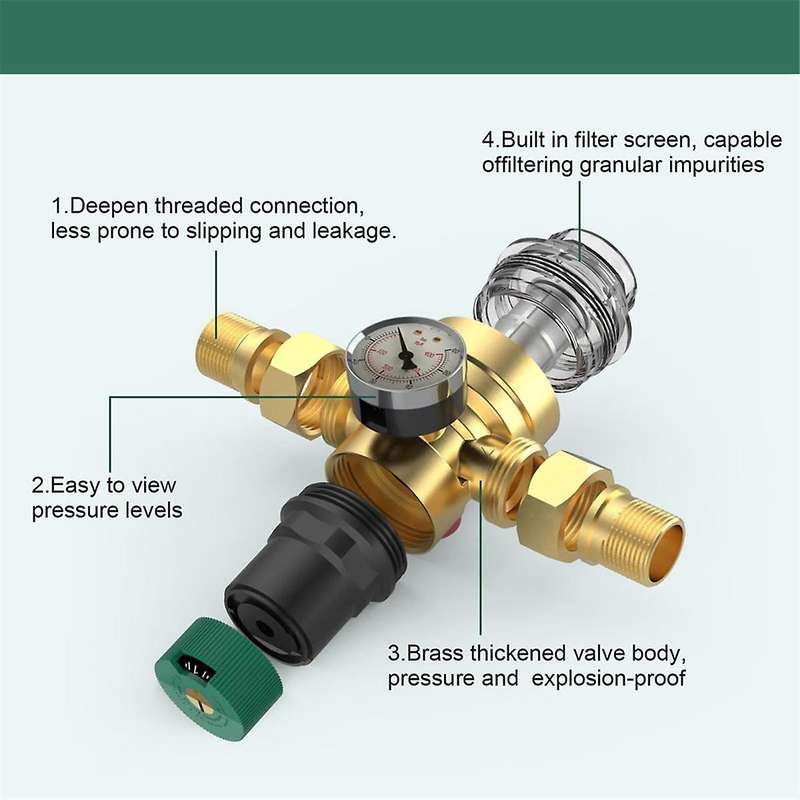 Pressure Regulator Water 3/4 Inch with Pressure Gauge and Screen Filter, DN20 Pressure Regulator for