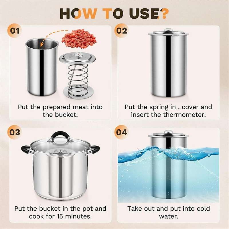 Pressure Ham Maker, Stainless Steel Meat Press for Making Homemade DeliMeat with Thermometer