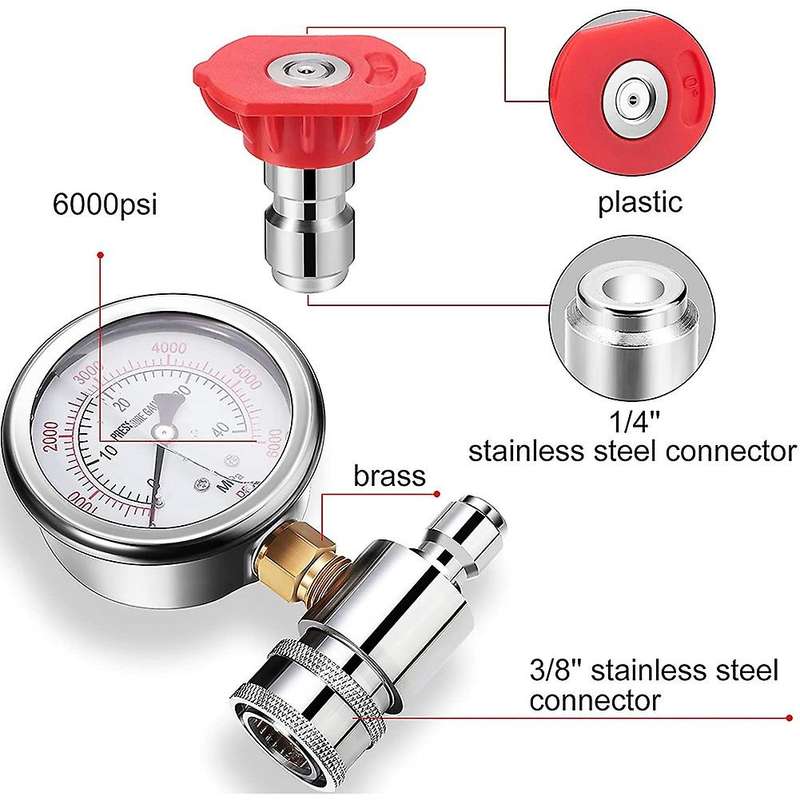 Pressure Washer Adapter Pressure Washer Gauge Kit with 6000Psi 3/8 Inch Pressure Washer Gauge, Quick