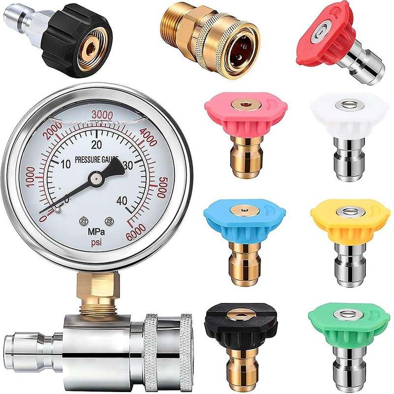 Pressure Washer Adapter Pressure Washer Gauge Kit with 6000Psi 3/8 Inch Pressure Washer Gauge, Quick