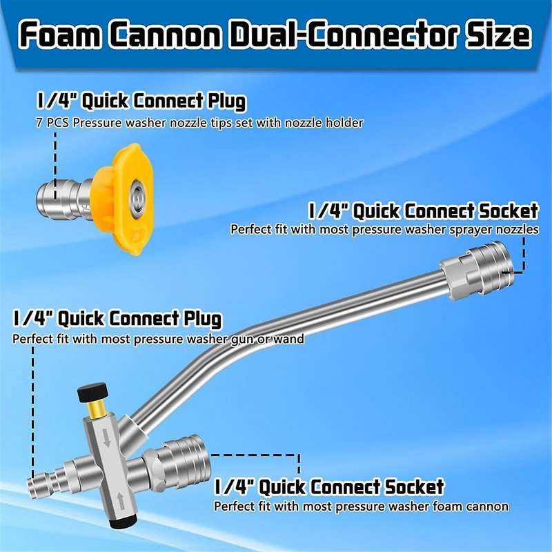 Pressure Washer Dual-Connector Tool with 7 Pressure Washer Nozzle Tips, 1/4 Quick Connect Switch Dou