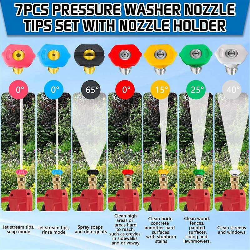 Pressure Washer Dual-Connector Tool with 7 Pressure Washer Nozzle Tips, 1/4 Quick Connect Switch Dou