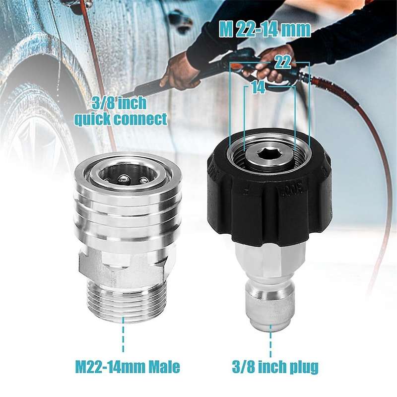 Pressure Washer Adapter Set,M22 to 3/8 Inch Quick Disconnect Kit, Male M22 Hose Adapter, Stainless S