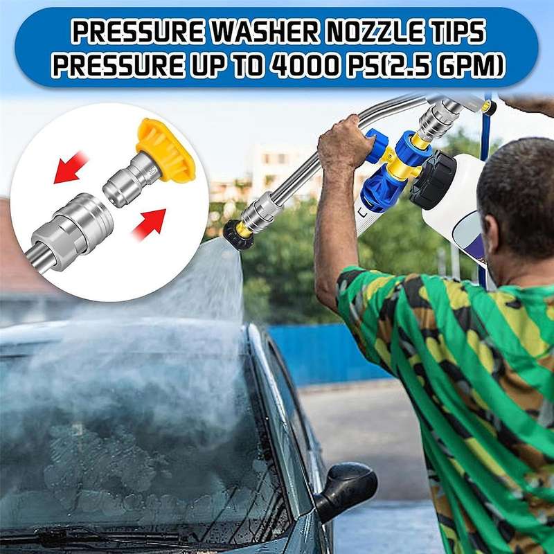 Pressure Washer Dual-Connector Tool with 5 Pressure Washer Nozzle Tips, 1/4 Quick Connect Switch Dou