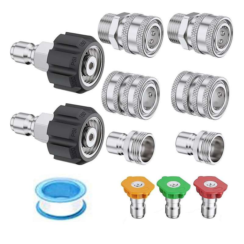 Pressure Washer Adapter Set, Quick Disconnect Kit, M22 Swivel to 3/8Inch Quick Disconnect, 3/4Inch t