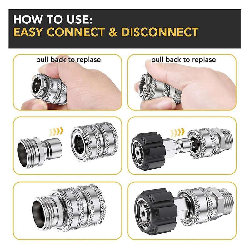 Pressure Washer Adapter Set, Quick Disconnect Kit, M22 Swivel to 3/8Inch Quick Disconnect, 3/4Inch t