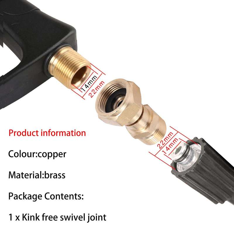 Pressure Washer Swivel Joint, Free to Hose Fitting, Anti Twist Metric M22 14Mm Connection, 3000 Psi