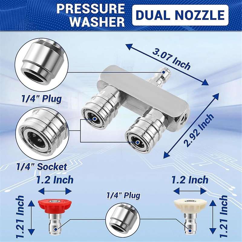 Pressure Washer Tips, 2-In-1 Washer Nozzle Tip, Dual Pressure Washer Nozzle with 4PCS Pressure Washe