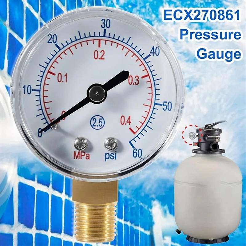 Professional Pool Spa Filter Water Pressure Gauge ECX270861 for Sand and D.E. Pool Filter